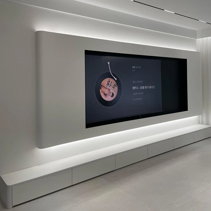 All White Minimalist TV Wall